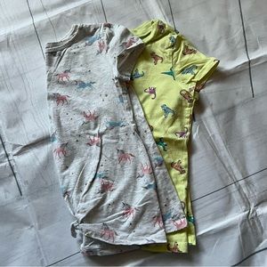 OshKosh Girls’ Size 7 Short Sleeved Shirt Unicorn and Dinosaur Bundle